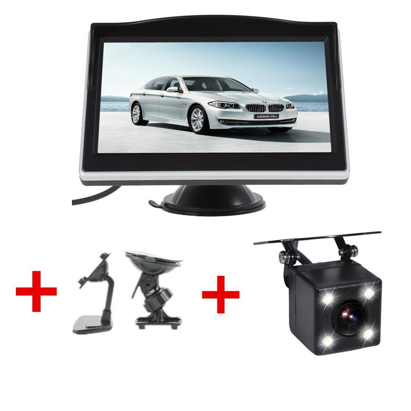 GSPSCN-Assistance au stationnement pour voiture, moniteur de recul pour voiture 5 pouces, caméra de sauvegarde à infrarouge, gobelet en caoutchouc + support LED – Image 9